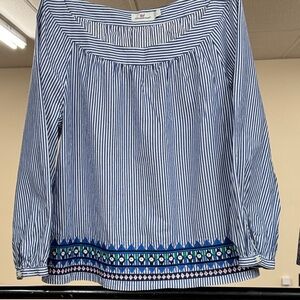 Vineyard Vines Blue Striped Blouse with Geometric Hem